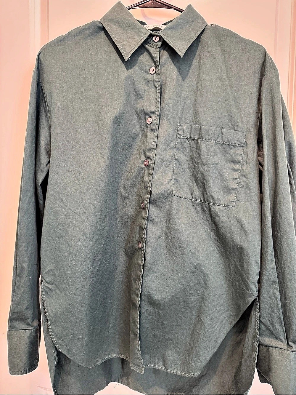 Zara Olive Button Down Shirt Size Medium